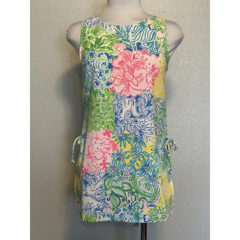 NEW Lilly Pulitzer XS Donna Cheek to Cheek Tunic Top  Floral Lion Around Tie Zip